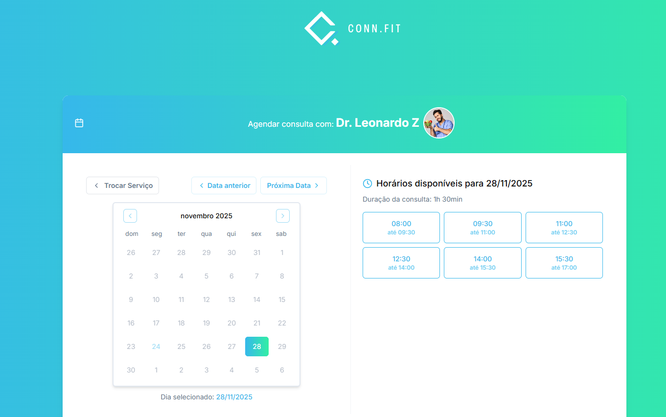 Calendário com horários disponíveis